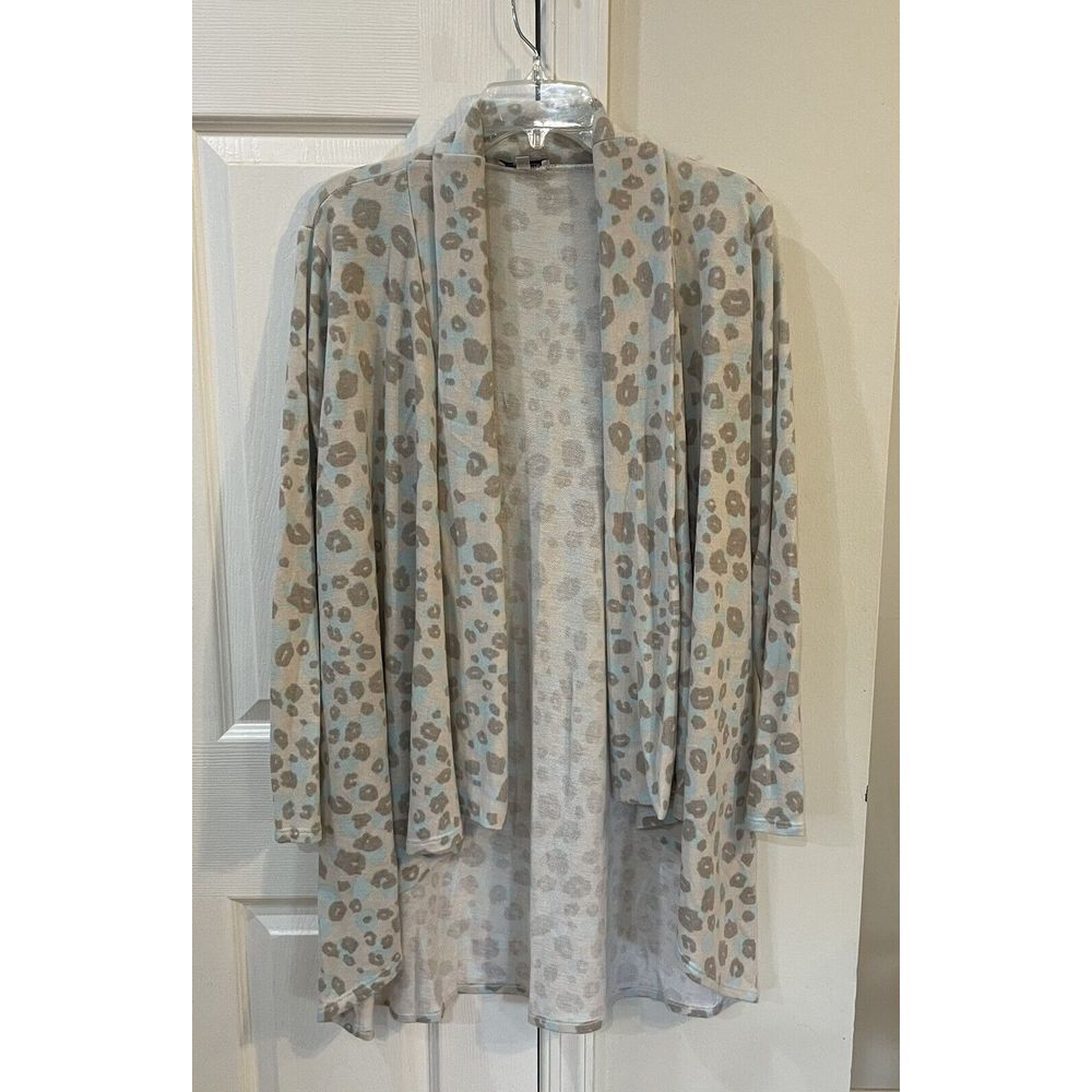 White Birch Women's Long Sleeve Cardigan Light Blue & Gray Leopard Print Size S‎
